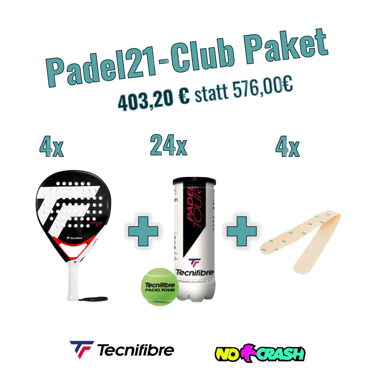 P21 Club-Paket / 4x WallMaster 360 + 24x Padel Tour + 4x Schutz L